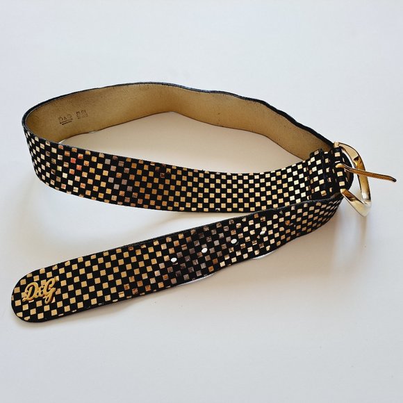 D&G Italian Black Gold Leather Belt 80cm / 32 in main image 11